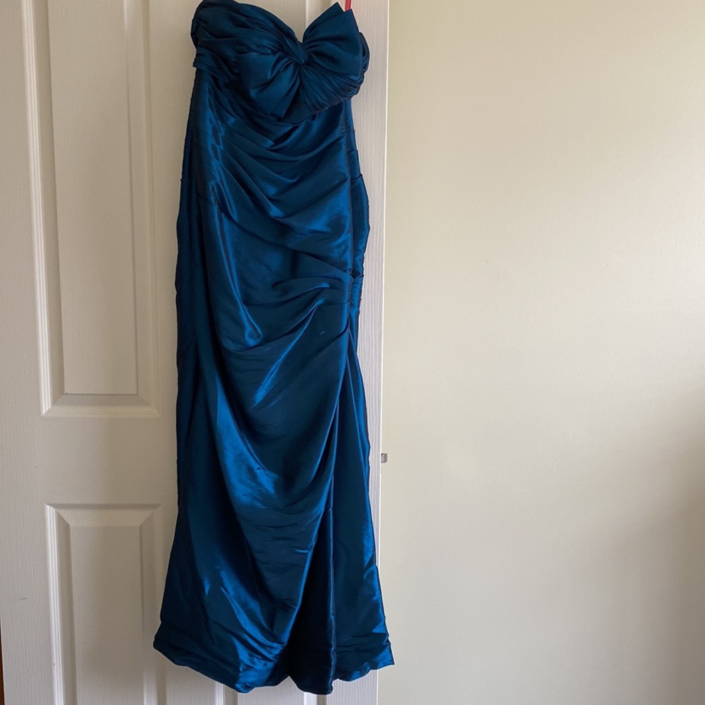 Flirt by Maggie Sottero Prom Formal Dress Size 8 Turquoise Chiffon Bow Mermaid